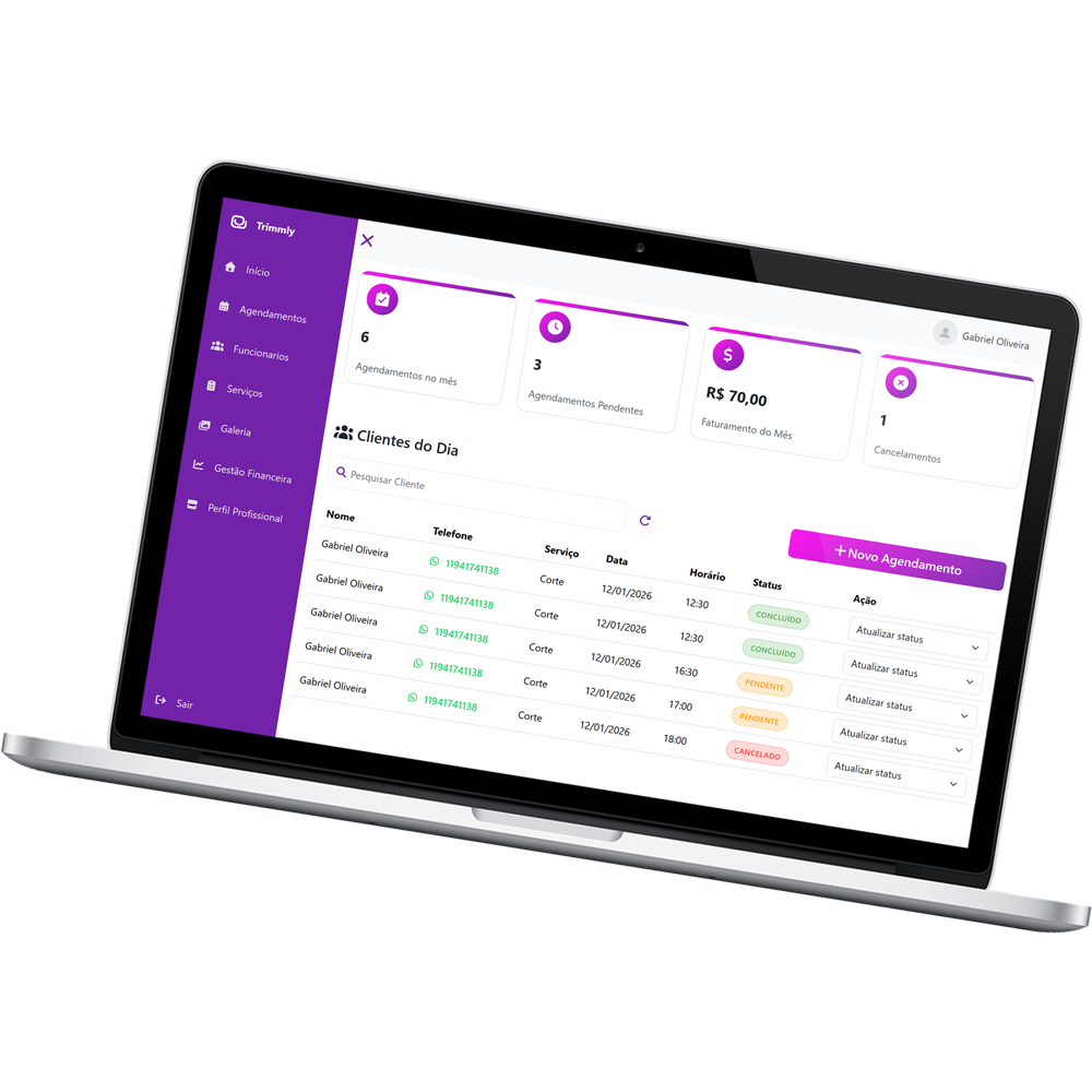Trimmly Agendamentos Interface